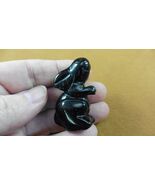 (Y-BUN-ST-578) little Black Onyx BUNNY RABBIT HARE gemstone carving FIGU... - $15.79