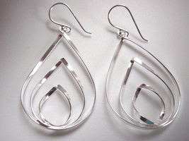 Triple Concentric Teardrops 925 Sterling Silver Dangle Earrings - £19.96 GBP