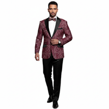 Men Insomnia Manzini Blazer Stage Performer Singer Prom MZN138 Burgundy Lace new image 3