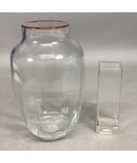 Lot Of 2 Glass Vases - 1 Large With Red Rim &amp; 1 Bud Vase - $282.06 MXN