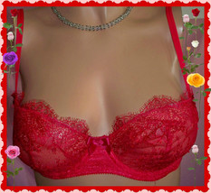  $48 34B Bright RED Chantilly Lace Floral Victorias Secret Unlined UW Demi Bra  - £31.51 GBP