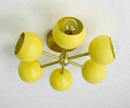 1950&#39;s Mid Century Eye Ball Shade Ceiling Light Sputnik Chandeliers Lamp Yellow - £240.55 GBP