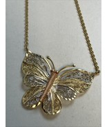 14k Yellow White Rose Gold Open Work Filigree Butterfly Pendant 16+” Nec... - $430.65