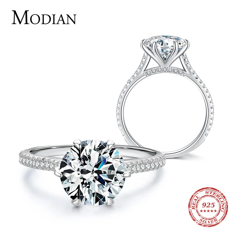 Modian Clear 3ct CZ Stone Ring Classic Real 925 Sterling Silver Crown Rings for  - £21.30 GBP