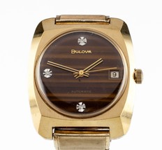 Bulova Uomo Automatico Placcata Oro Vintage Orologio Tigre Occhio Quadrante 1974 - $713.20