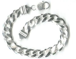 Solid 925 Sterling Silver Men&#39;s curb link bracelet cuff chain - £68.52 GBP