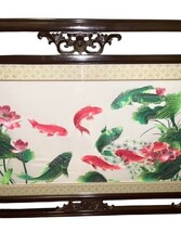Vintage Asian Framed Art Landscape Carved Wood Frame 32.75x21 Goldfish Fish Luck image 3