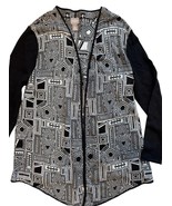 Chicos Black &amp; White Geometric Open Front Cardigan, Size 2 Large Cotton ... - €18,86 EUR