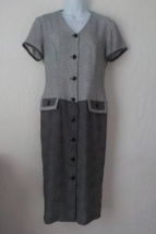Vintage 90s Foleys Women 7 Midi Sheath Dress Button Up Short Sleeves Duo... - £20.50 GBP