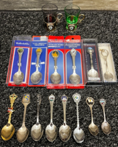 Souvenir Spoons &amp; Shot Glasses ~ Lot of 14 Spoons &amp; 2 Shot Glasses ~ Vin... - £9.92 GBP