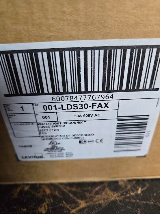 Leviton LDS30-FAX Fused Powerswitch Safety Disconnect Switch 30A 600V NEW  $175 Item image 4