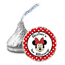  108 Minnie Mouse red - black polka Candy Kisses Label Favor Wrapper - £3.59 GBP