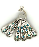 Vintage Sterling Signed HOB Mexico Inlay Turquoise and Abalone Peacock B... - £119.97 GBP