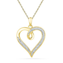 10k Yellow Gold Round Diamond Heart Love Fashion Pendant 1/10 Ctw - £188.74 GBP