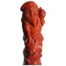 Natural Blood Red Coral Carving Japanese Daikokuten God with Money Bag 17.6 g - £555.44 GBP