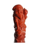Natural Blood Red Coral Carving Japanese Daikokuten God with Money Bag 1... - $694.99