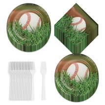 Baseball Party Supplies - Dinner Plates, Luncheon Napkins, and Forks (Se... - $17.99