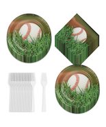Baseball Party Supplies - Dinner Plates, Luncheon Napkins, and Forks (Se... - £14.11 GBP