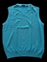 Alan Flusser Vest Sweater V Neck Teal Large L Cotton Men&#39;s - $297.74 MXN