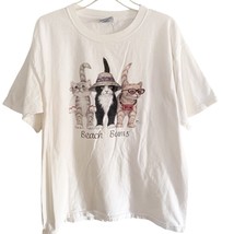 Vintage 90&#39;s Bob Harrison White Beach Bums Cats Graphic Tee Size Large - £25.81 GBP