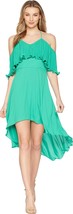 Halston Heritage Women&#39;s Sleeveless V Neck Gown with Pleated Flounce Top, Jade,  - £132.15 GBP