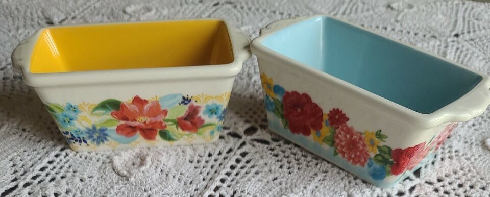 Two (2) Pioneer Woman ~ Ceramic Loaf Pans ~ Floral Design ~ Vintage Insp... - $22.44