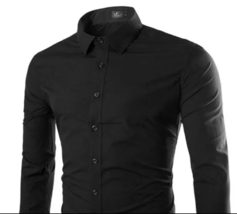 Solid Color Men's Fashionable Color Long Sleeve Shirt - Black - $15.00