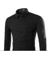 Solid Color Men&#39;s Fashionable Color Long Sleeve Shirt - Black - £11.99 GBP