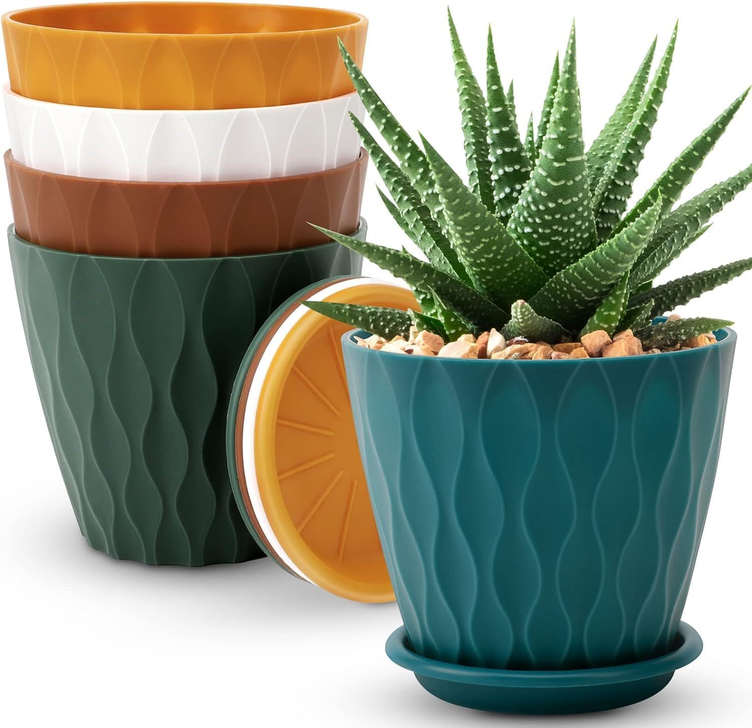 6 Inch Plant Pots, 5 Pack Flower Pots Outdoor Indoor, Planters With Drai... - $32.93