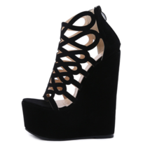 Summer Woman Shoes High Heels Sexy Hollow Wedge Shoes For Women Platform Suede O - £43.85 GBP