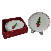 Starbucks Coffee Topiary Tree Snowman Holiday 6 in Snack Plates 4 Pieces 2006 - £13.52 GBP