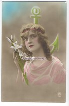 gla0038 - Young Lady, Lilies In Remenberance, Faith, Hope &amp; Charity - postcard - £1.99 GBP