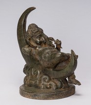 Antik Thai Stil Bronze Liegender Ganesha Statue Auf Mond - - £657.29 GBP