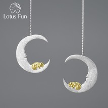 Sweet Dream Little Puppy and Moon Long Dangle Earrings For Women 925 Sterling Si - £37.44 GBP