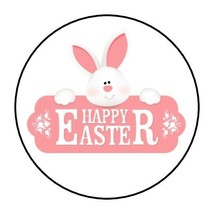 30 Happy Easter Bunny Envelope Seals Labels Stickers 1.5&quot; Round Pink - £5.93 GBP