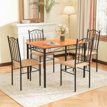 5 PC Dining Set Wood Metal 30&quot; Table and 4 Chairs Black Kitchen Breakfas... - £135.47 GBP