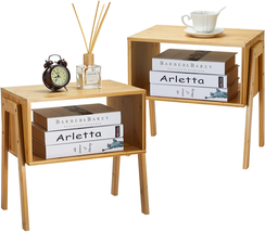 Pipishell Bamboo Stackable End Tables, Wood Living Room - £52.73 GBP
