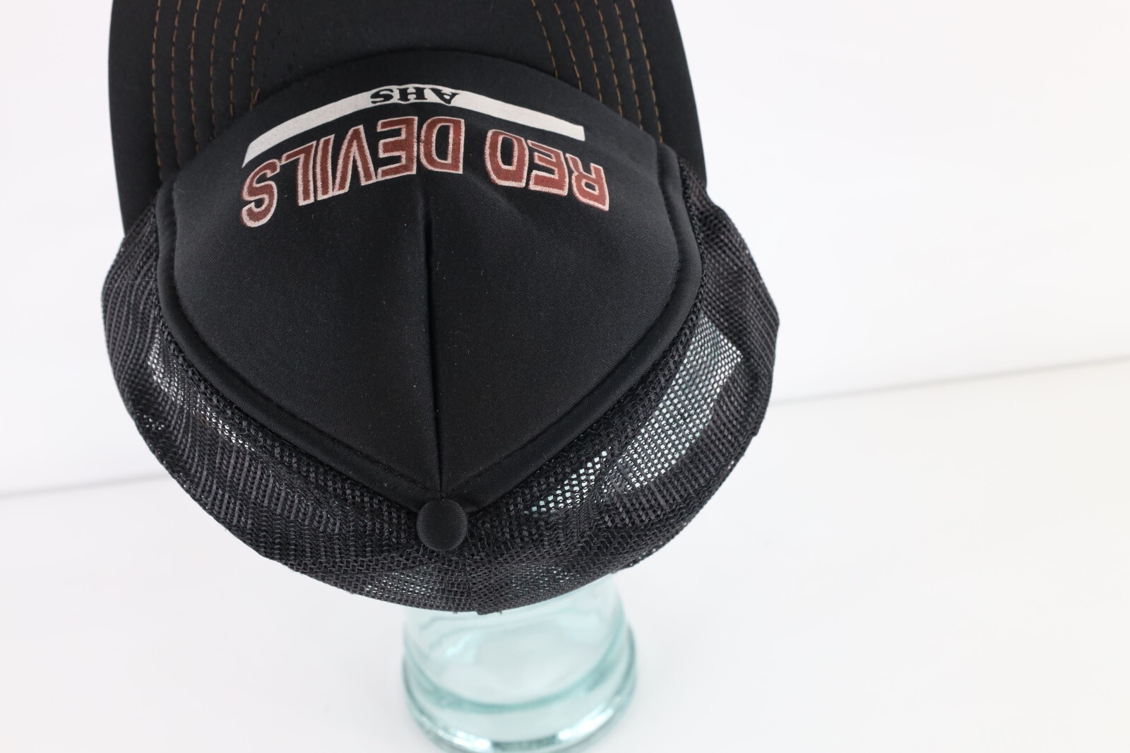 Vtg 90s Streetwear Distressed Red Devils Spell Out Trucker Hat Snapback Black Item image 6