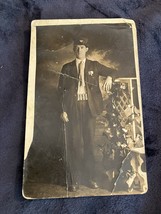 ANTIQUE POSTCARD  Black &amp; White photo of man in some sort of attendant’s uniform - £3.87 GBP