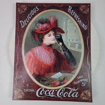 Vintage Coca Cola Advertising Sign Victorian Red Dress Girl 16x12 Inch - $33.68 CAD