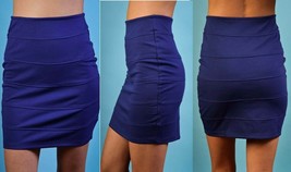 NEW Coutori Navy Blue Solid Striped Bandage Mini Pencil Skirt Size S M  - £11.87 GBP