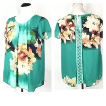 Kate &amp; Mallory Tropical Pattern Blouse Floral Lace Back Green Top Women Size M - £8.55 GBP