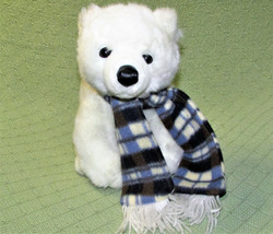 Aurora Polar Bear 11&quot; w/HANG Tag Stuffed Animal Sitting Plush With Blue Scarf - £17.69 GBP
