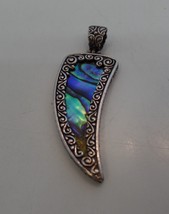 Samuel B Sterling Silver 925 &amp; Abalone Shell Horn Pendant W Large Bale 8 Grams - £43.47 GBP