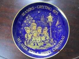 Lindner Christmas 1973 Collector Plate Blue And Gold We Wish You A Merry Xmas ^^ - $34.65