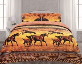 Alma Horses Brown Blanket With Sherpa Soft Thick And Warm 3PCS QUEEN/FULL Size - £47.47 GBP