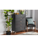 Yori Dark Gray and Gold 5-Drawer Chest - €185,49 EUR