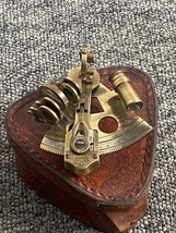 Antique Brass Pocket Sextant Navigation Nautical Marine Vintage Leather Box - £38.48 GBP