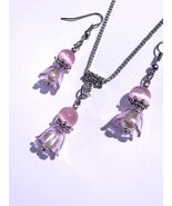 Pink Chrysoberyl flower silver jewelry set Victorian set necklace earrin... - €45,13 EUR