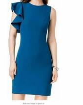 Julia Jordan Womens 10 Blue Sheath Ruffle Crewneck Sleeveless Dress NEW - £27.92 GBP